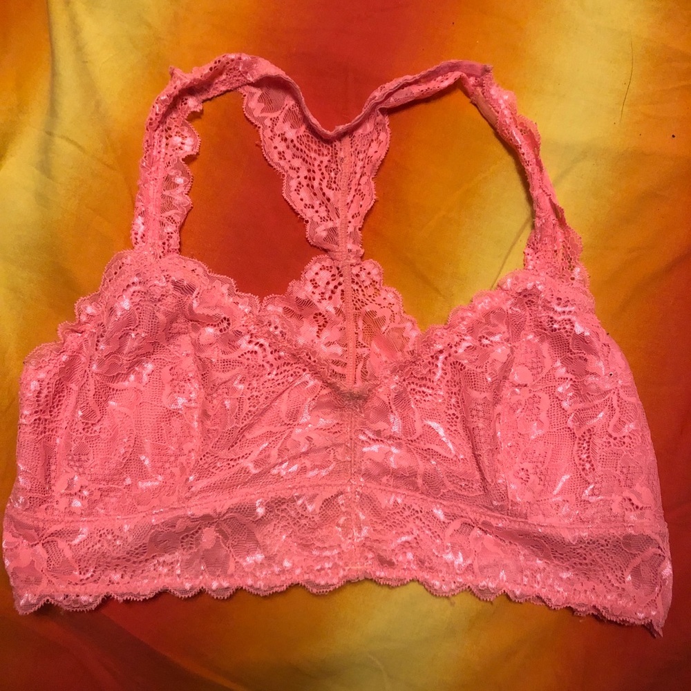 Lace Racerback Bralette in Coral Pink